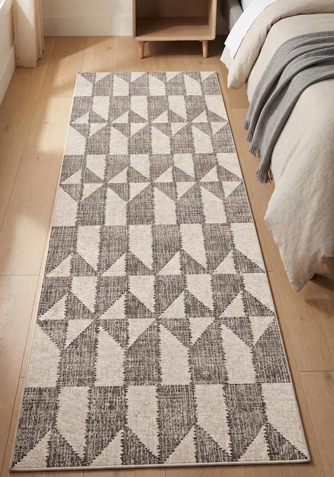 Saffron Rugs Wool Tufted Machine Washable Runner | Water Repellent Non Slip | Grey and Cream 2 Contemporary Geometric for Kitchen Bedroom Living Room Hallway