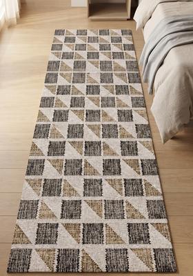 Saffron Rugs Wool Tufted Machine Washable Runner | Water Repellent Non Slip | Beige Black Tan Contemporary Geometric for Kitchen Bedroom Living Room Hallway