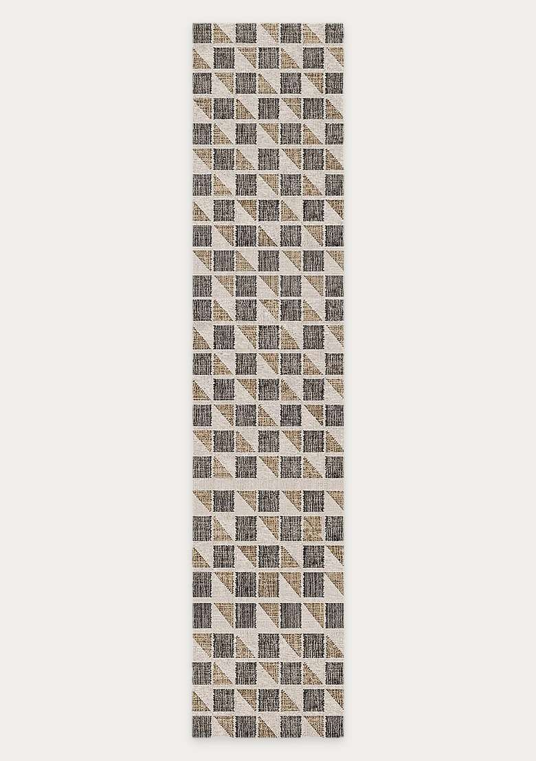 Washable Rugs Wool Blend Area Rug | Beige Black Tan Contemporary Geometric Non Slip Carpet For Kitchen - Indya