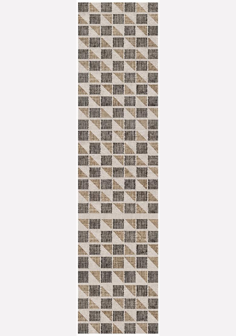 Saffron Rugs Wool Tufted Machine Washable Runner | Water Repellent Non Slip | Beige Black Tan Contemporary Geometric for Kitchen Bedroom Living Room Hallway - Indya