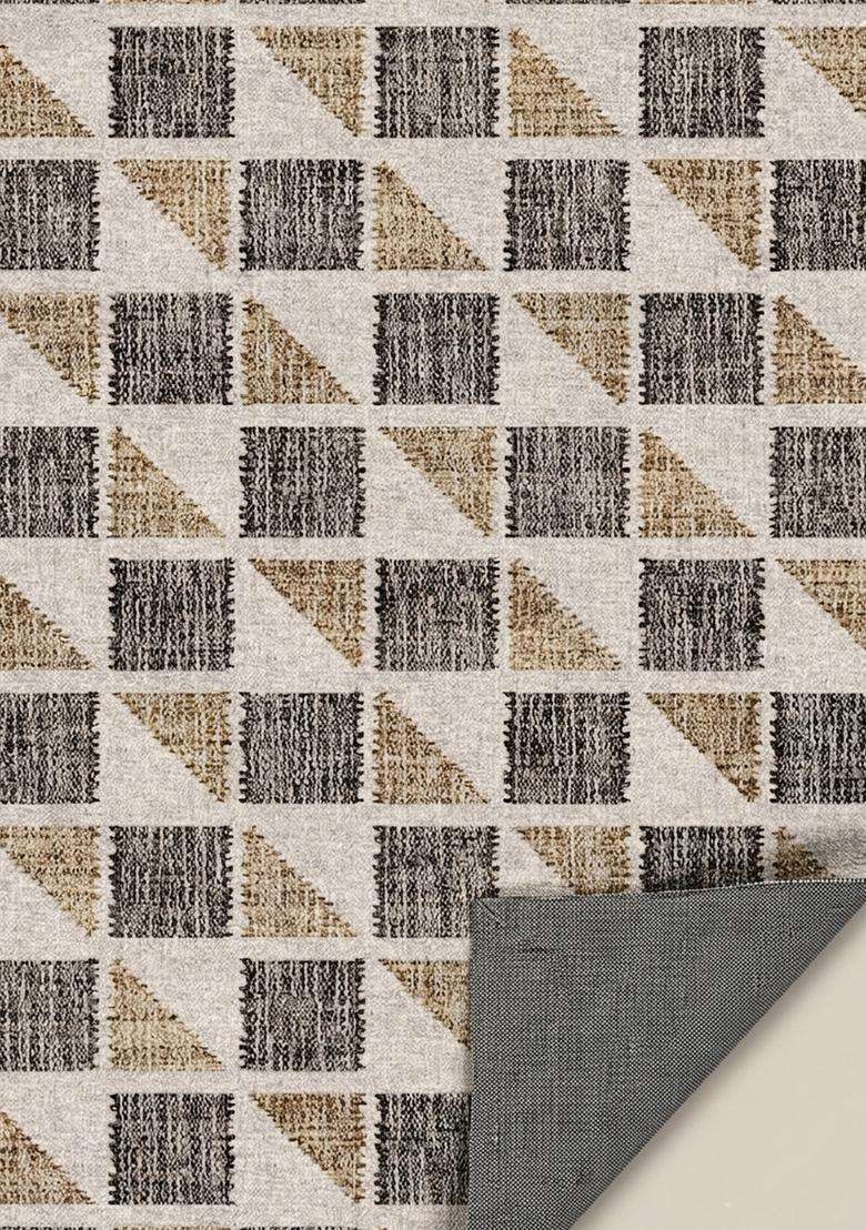 Washable Rugs Wool Blend Area Rug | Beige Black Tan Contemporary Geometric Non Slip Carpet For Kitchen - Indya