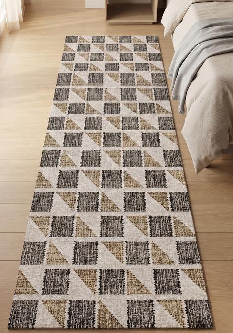 Saffron Rugs Wool Tufted Machine Washable Runner | Water Repellent Non Slip | Beige Black Tan Contemporary Geometric for Kitchen Bedroom Living Room Hallway