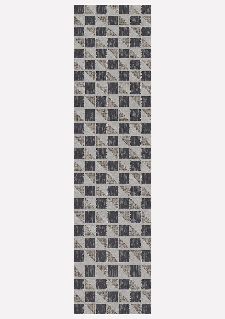 Saffron Rugs Wool Tufted Machine Washable Runner | Water Repellent Non Slip | Grey Charcoal Beige Contemporary Geometric for Kitchen Bedroom Living Room Hallway - Indya