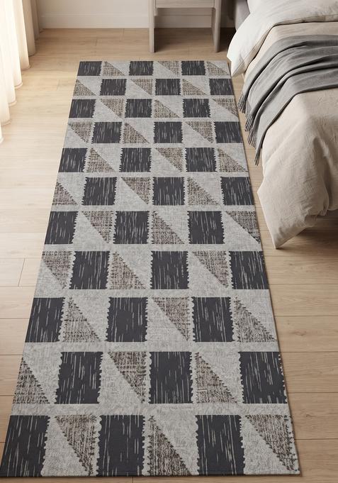 Saffron Rugs Wool Tufted Machine Washable Runner | Water Repellent Non Slip | Grey Charcoal Beige Contemporary Geometric for Kitchen Bedroom Living Room Hallway
