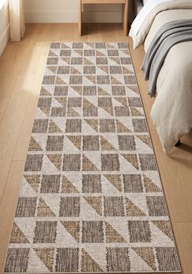 Saffron Rugs Wool Tufted Machine Washable Runner | Water Repellent Non Slip | Beige and Grey Contemporary Geometric for Kitchen Bedroom Living Room Hallway