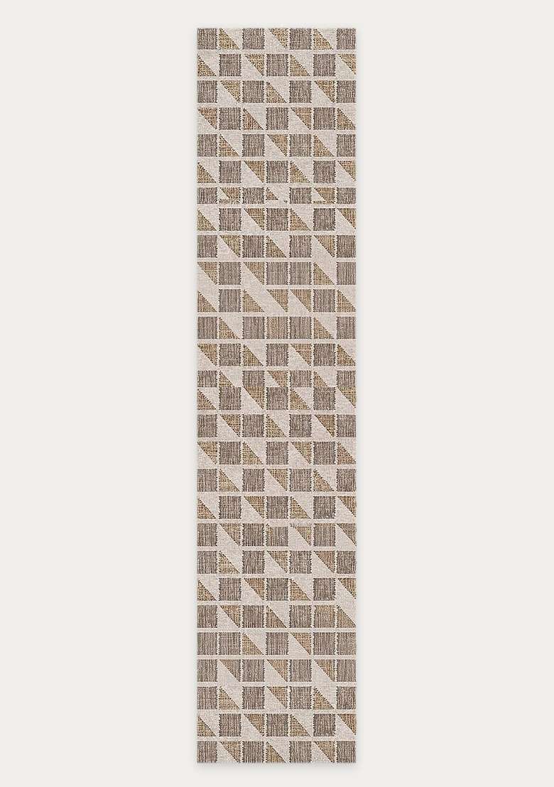 Washable Rugs Wool Blend Area Rug | Beige And Grey Contemporary Geometric Non Slip Carpet For Kitchen - Indya