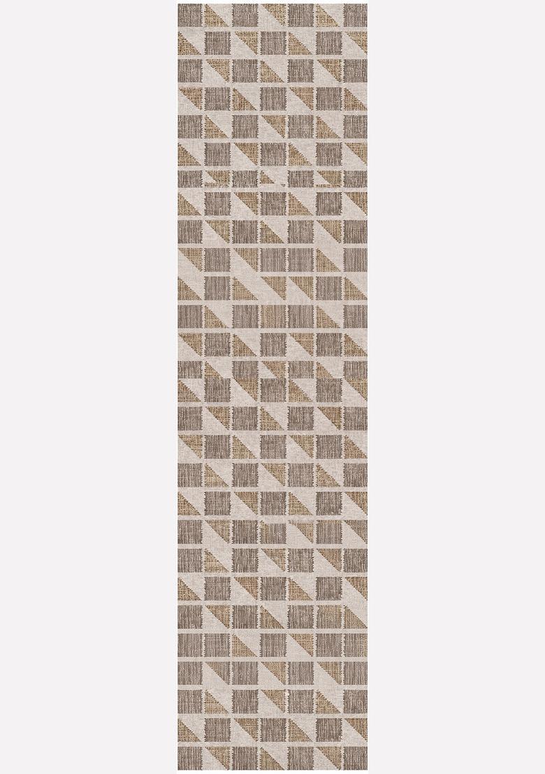 Saffron Rugs Wool Tufted Machine Washable Runner | Water Repellent Non Slip | Beige and Grey Contemporary Geometric for Kitchen Bedroom Living Room Hallway - Indya