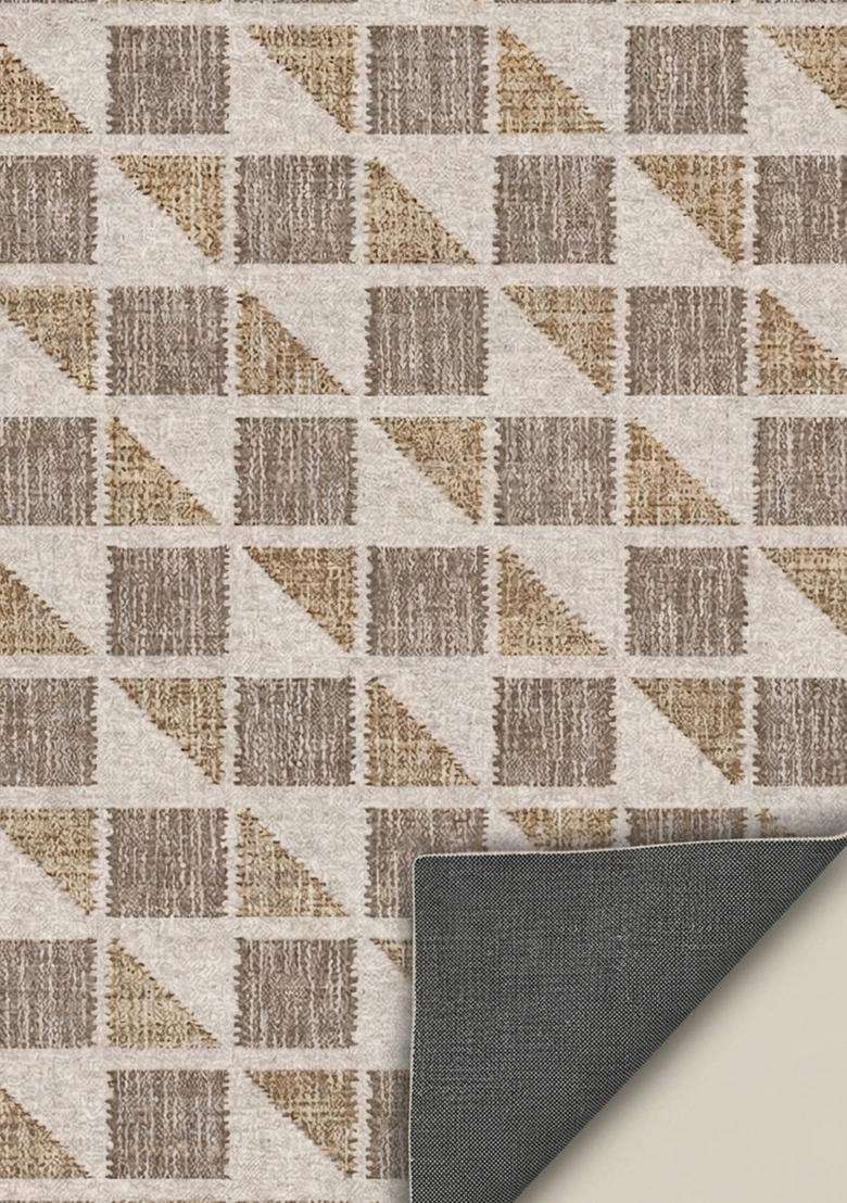 Saffron Rugs Wool Flat Woven Machine Washable Runner Non Slip | Beige and Grey Contemporary Geometric for Kitchen Bedroom Living Room Hallway - Indya