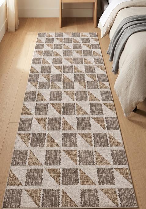 Saffron Rugs Wool Tufted Machine Washable Runner | Water Repellent Non Slip | Beige and Grey Contemporary Geometric for Kitchen Bedroom Living Room Hallway