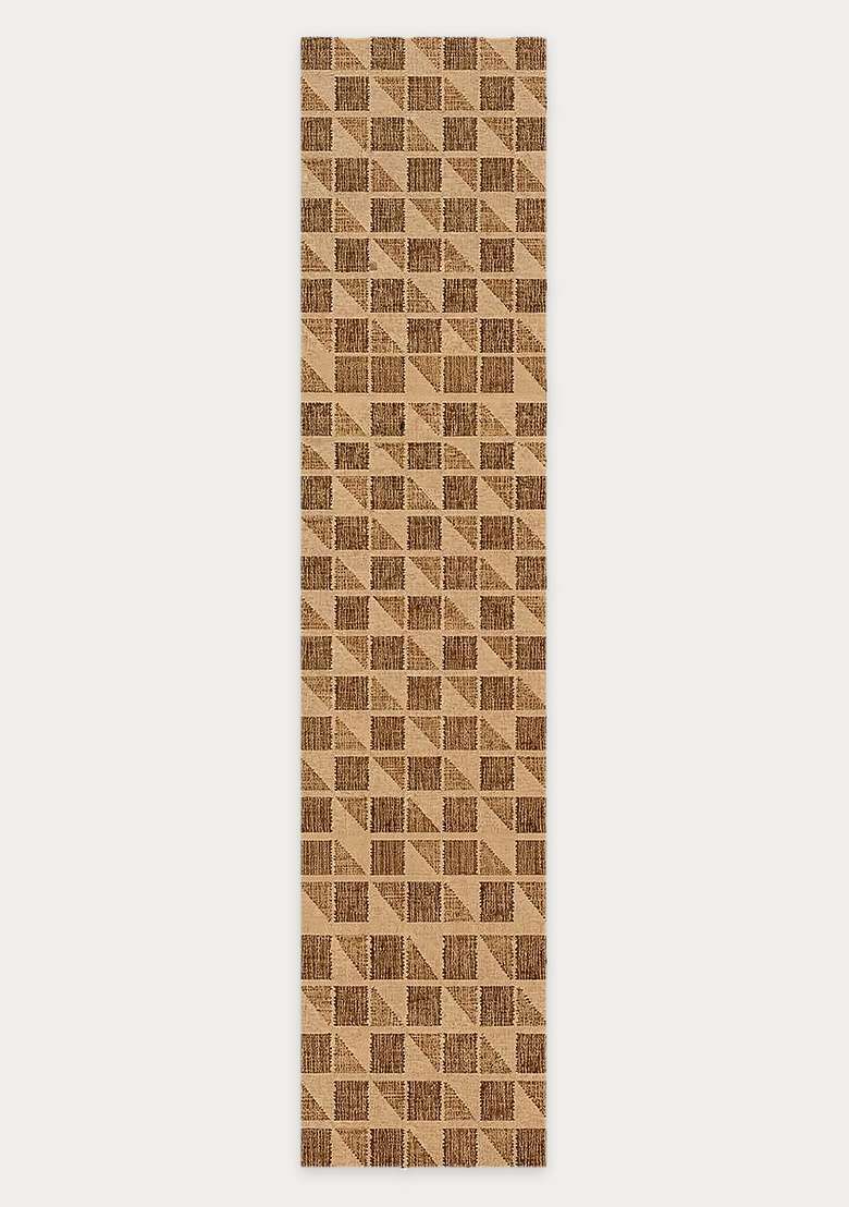Saffron Rugs Wool Flat Woven Machine Washable Runner Non Slip | Beige Brown Contemporary Geometric for Kitchen Bedroom Living Room Hallway - Indya