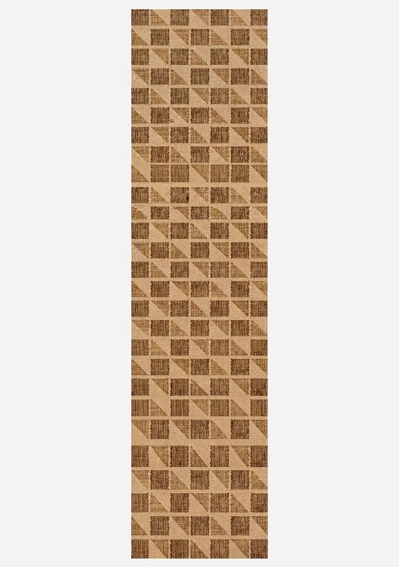 Saffron Rugs Wool Tufted Machine Washable Runner | Water Repellent Non Slip | Beige Brown Contemporary Geometric for Kitchen Bedroom Living Room Hallway - Indya
