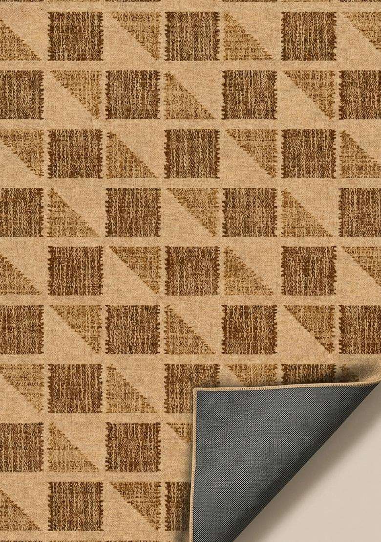 Saffron Rugs Wool Flat Woven Machine Washable Runner Non Slip | Beige Brown Contemporary Geometric for Kitchen Bedroom Living Room Hallway - Indya