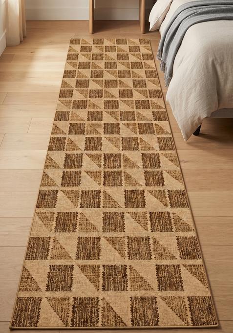Saffron Rugs Wool Tufted Machine Washable Runner | Water Repellent Non Slip | Beige Brown Contemporary Geometric for Kitchen Bedroom Living Room Hallway