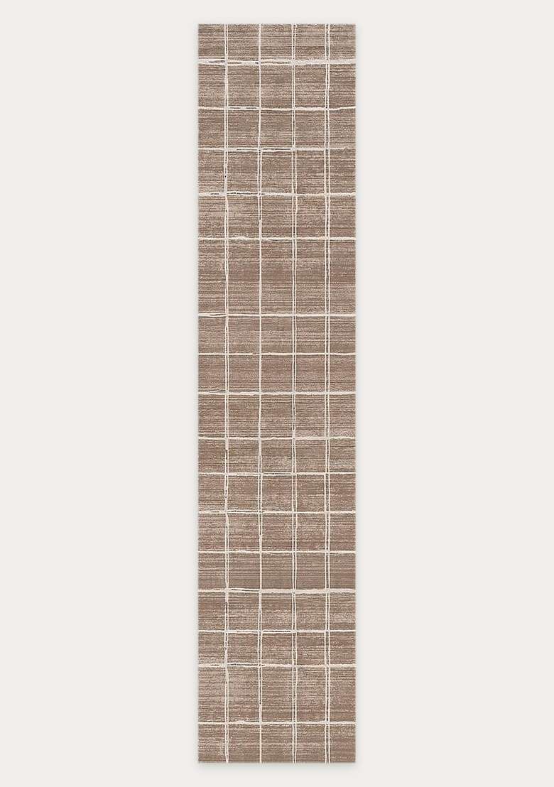 Washable Rugs Wool Blend Area Rug | Taupe Beige Contemporary Checkered Non Slip Carpet For Kitchen - Indya