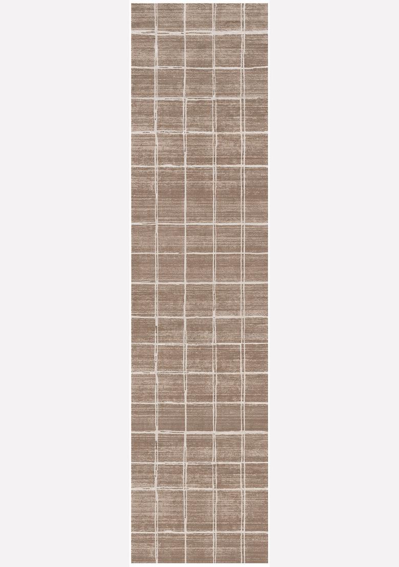 Saffron Rugs Wool Tufted Machine Washable Runner | Water Repellent Non Slip | Taupe Beige Contemporary Checkered for Kitchen Bedroom Living Room Hallway - Indya