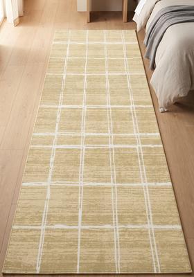 Saffron Rugs Wool Tufted Machine Washable Runner | Water Repellent Non Slip | Beige Contemporary Checkered for Kitchen Bedroom Living Room Hallway