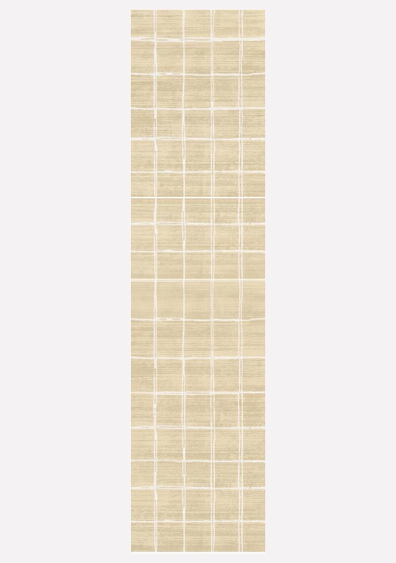 Saffron Rugs Wool Tufted Machine Washable Runner | Water Repellent Non Slip | Beige Contemporary Checkered for Kitchen Bedroom Living Room Hallway - Indya