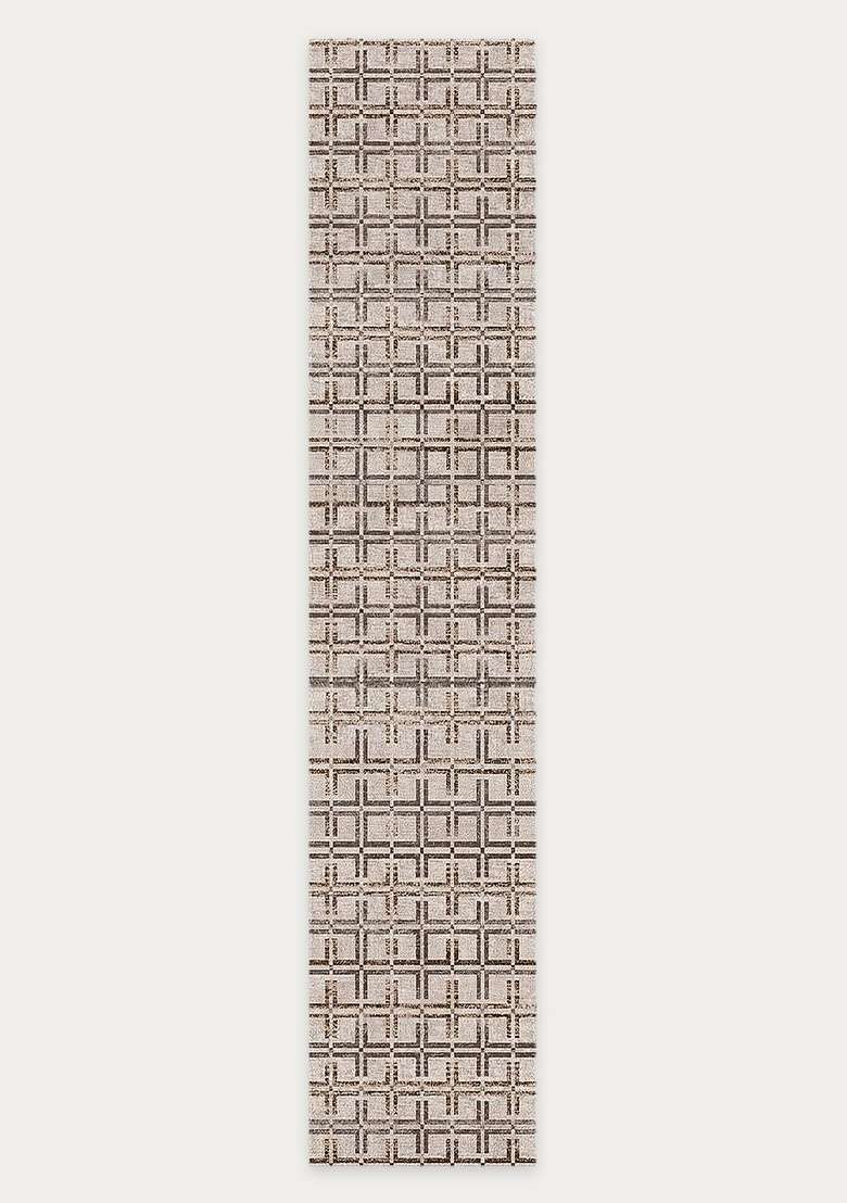Washable Rugs Wool Blend Area Rug | Beige Brown Transitional Geometric Non Slip Carpet For Kitchen - Indya