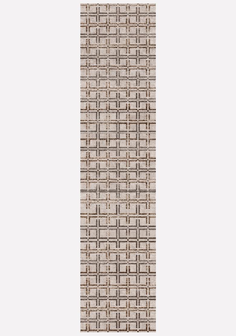 Saffron Rugs Wool Tufted Machine Washable Runner | Water Repellent Non Slip | Beige Brown Transitional Geometric for Kitchen Bedroom Living Room Hallway - Indya