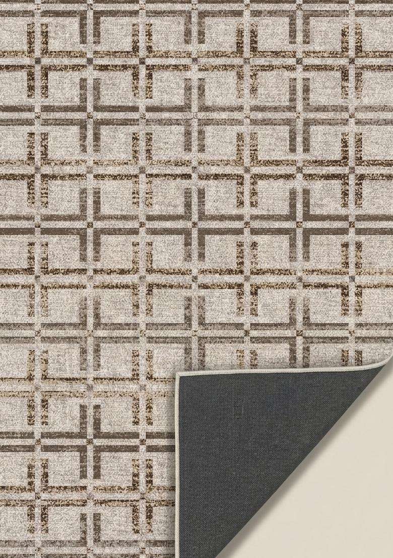 Washable Rugs Wool Blend Area Rug | Beige Brown Transitional Geometric Non Slip Carpet For Kitchen - Indya