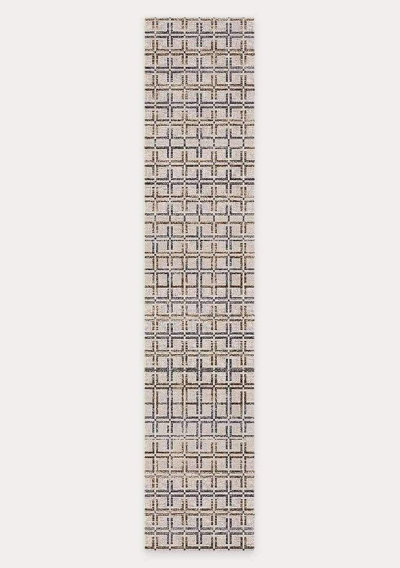 Washable Rugs Wool Blend Area Rug | Beige Grey Brown Transitional Geometric Non Slip Carpet For Kitchen - Indya