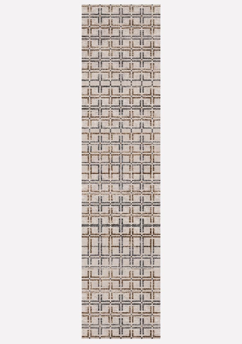 Saffron Rugs Wool Tufted Machine Washable Runner | Water Repellent Non Slip | Beige Grey Brown Transitional Geometric for Kitchen Bedroom Living Room Hallway - Indya