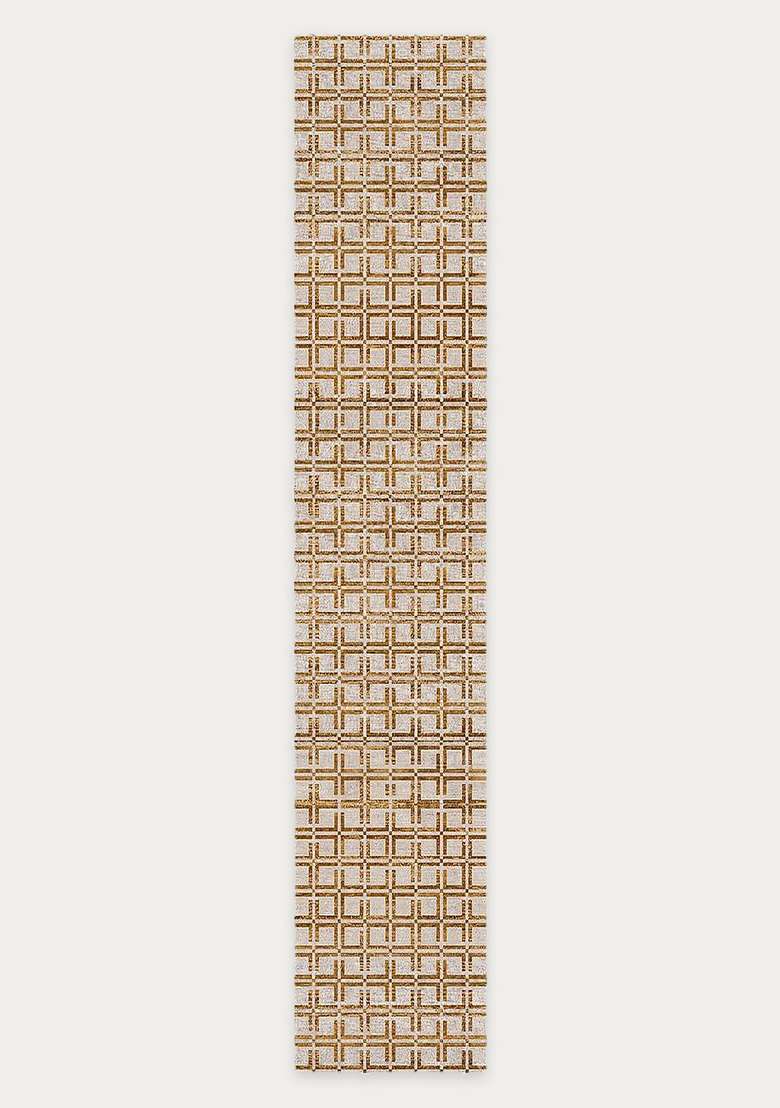 Washable Rugs Wool Blend Area Rug | Gold Grey Transitional Geometric Non Slip Carpet For Kitchen - Indya