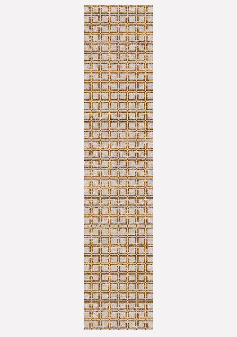 Saffron Rugs Wool Tufted Machine Washable Runner | Water Repellent Non Slip | Gold Grey Transitional Geometric for Kitchen Bedroom Living Room Hallway - Indya