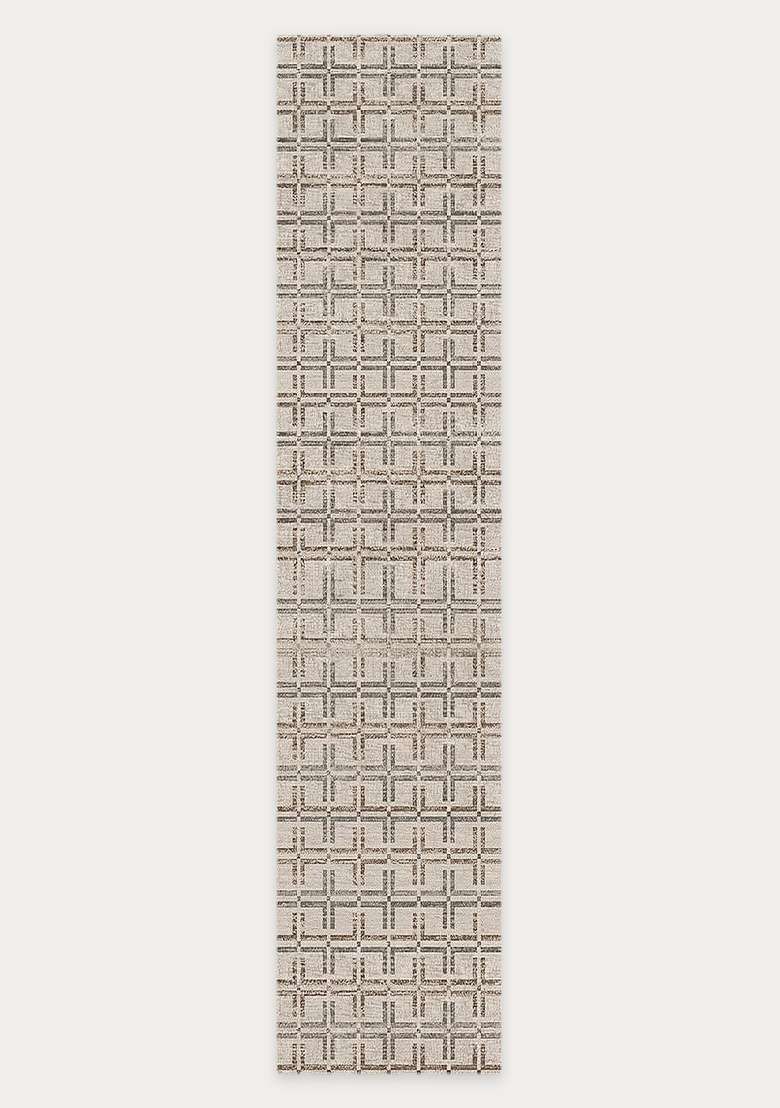 Washable Rugs Wool Blend Area Rug | Beige Grey Transitional Geometric Non Slip Carpet For Kitchen - Indya
