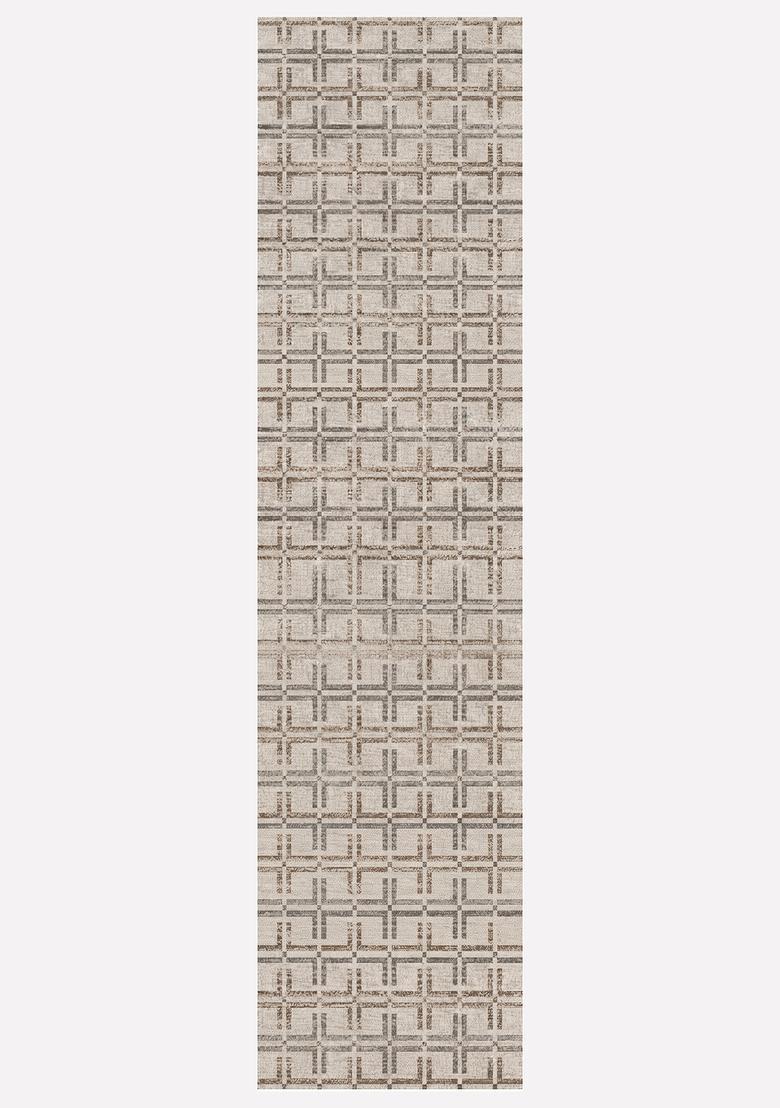 Saffron Rugs Wool Tufted Machine Washable Runner | Water Repellent Non Slip | Beige Grey Transitional Geometric for Kitchen Bedroom Living Room Hallway - Indya