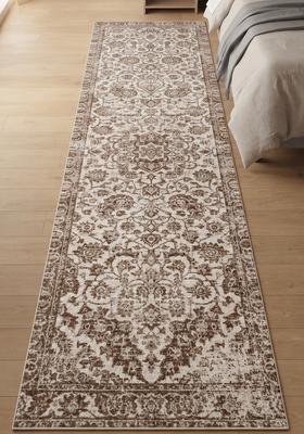 Saffron Rugs Wool Tufted Machine Washable Runner | Water Repellent Non Slip | Warm Taupe Transitional Floral for Kitchen Bedroom Living Room Hallway
