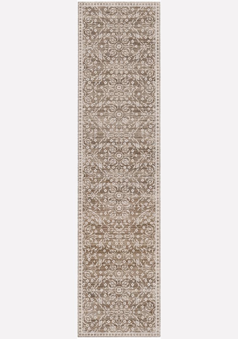 Saffron Rugs Wool Tufted Machine Washable Runner | Water Repellent Non Slip | Warm Taupe Transitional Floral for Kitchen Bedroom Living Room Hallway - Indya