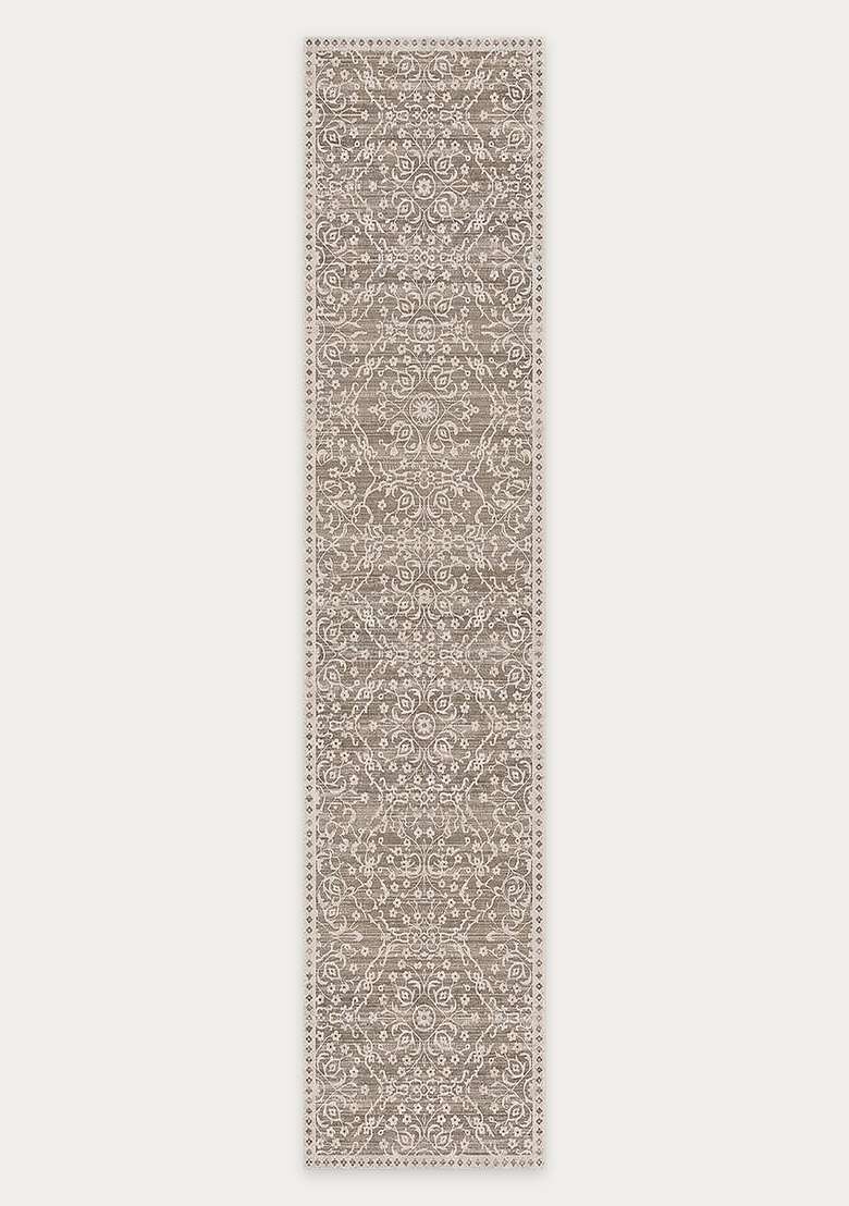 Washable Rugs Wool Blend Area Rug | Taupe Brown Transitional Floral Non Slip Carpet For Kitchen - Indya