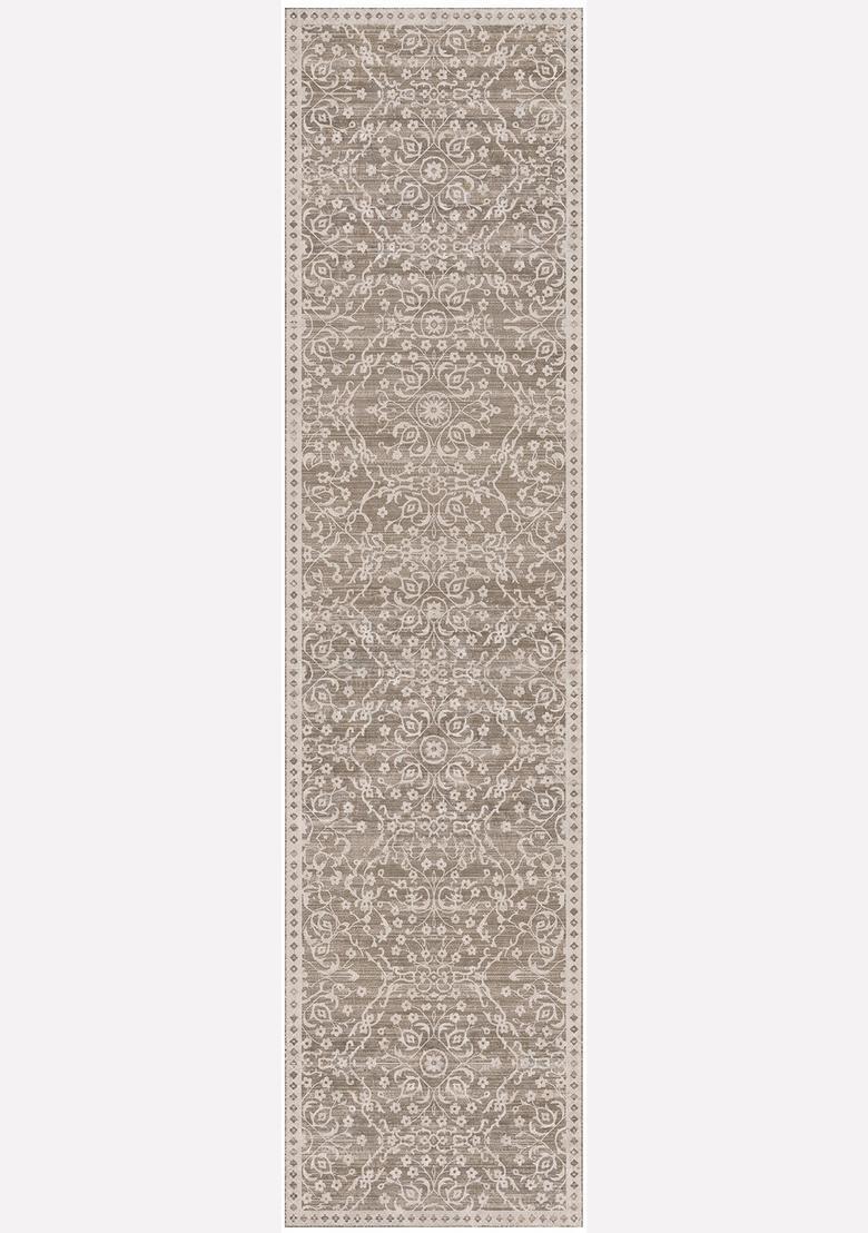 Saffron Rugs Wool Tufted Machine Washable Runner | Water Repellent Non Slip | Taupe Brown Transitional Floral for Kitchen Bedroom Living Room Hallway - Indya