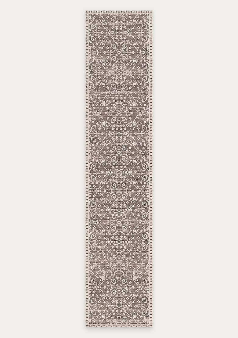 Washable Rugs Wool Blend Area Rug | Taupe Brown Transitional Floral Non Slip Carpet For Kitchen - Indya