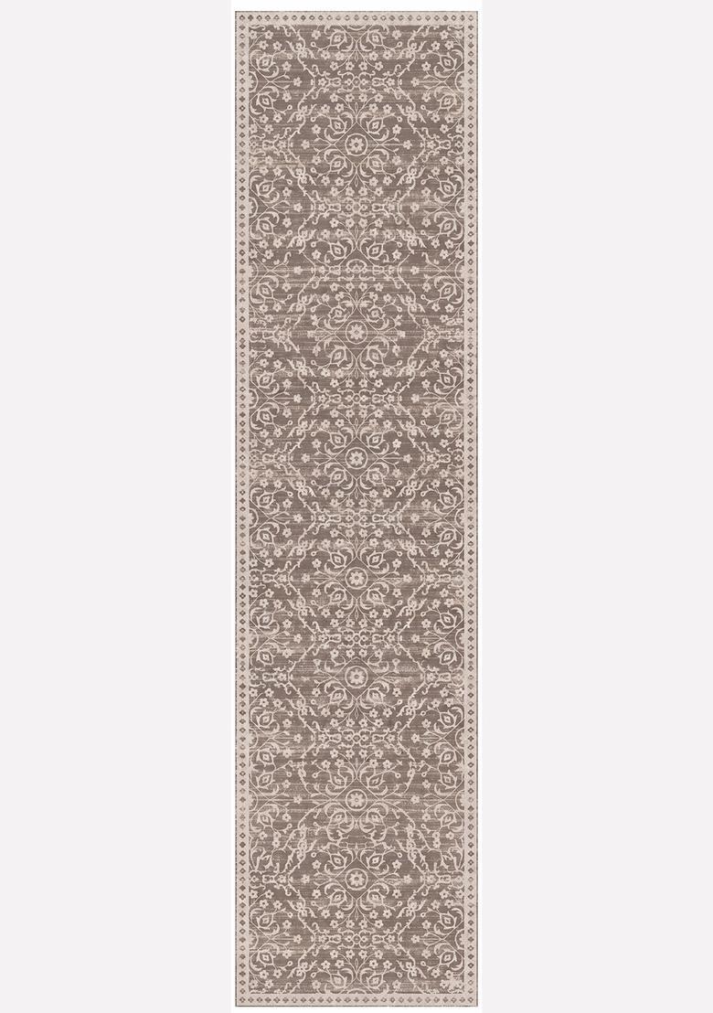 Saffron Rugs Wool Tufted Machine Washable Runner | Water Repellent Non Slip | Taupe Brown 2 Transitional Floral for Kitchen Bedroom Living Room Hallway - Indya