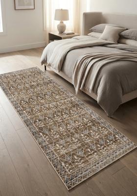 Saffron Rugs Wool Tufted Machine Washable Runner | Water Repellent Non Slip | Warm Brown Classic Trellis for Kitchen Bedroom Living Room Hallway