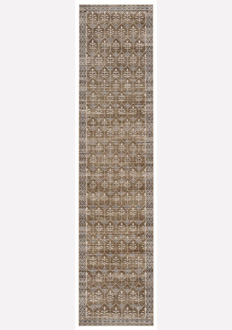 Saffron Rugs Wool Tufted Machine Washable Runner | Water Repellent Non Slip | Warm Brown Classic Trellis for Kitchen Bedroom Living Room Hallway - Indya