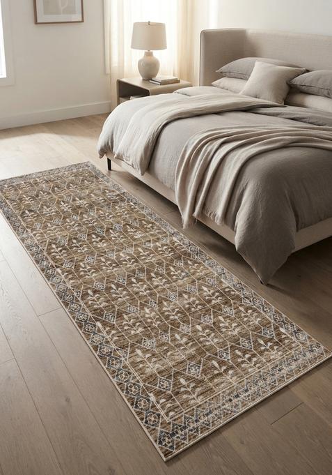 Saffron Rugs Wool Tufted Machine Washable Runner | Water Repellent Non Slip | Warm Brown Classic Trellis for Kitchen Bedroom Living Room Hallway