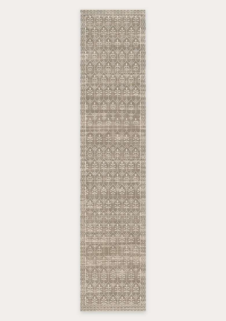 Washable Rugs Wool Blend Area Rug | Taupe Classic Trellis Non Slip Carpet For Kitchen - Indya