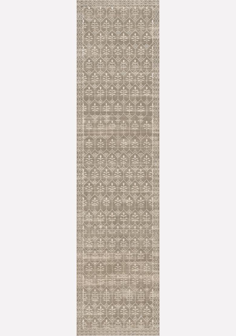 Saffron Rugs Wool Tufted Machine Washable Runner | Water Repellent Non Slip | Taupe Classic Trellis for Kitchen Bedroom Living Room Hallway - Indya