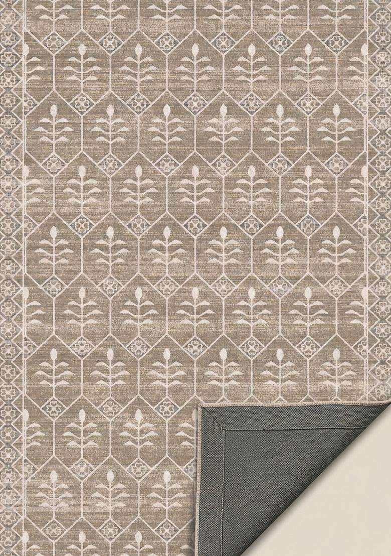 Washable Rugs Wool Blend Area Rug | Taupe Classic Trellis Non Slip Carpet For Kitchen - Indya