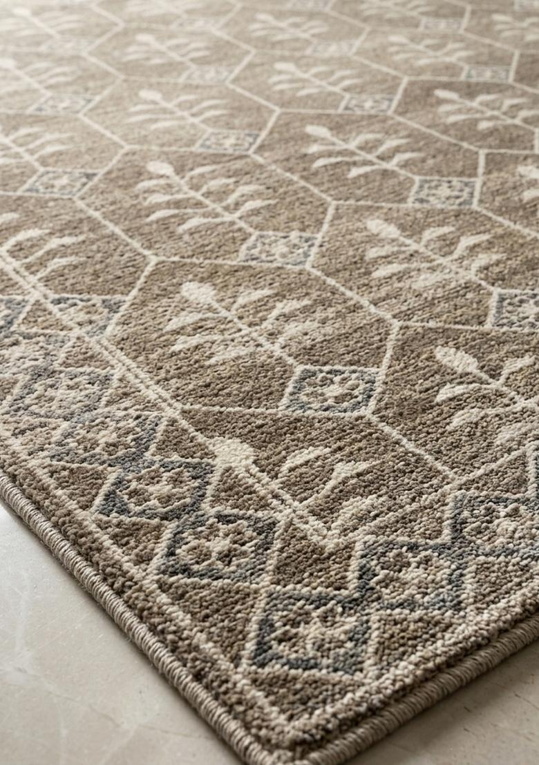 Saffron Rugs Wool Tufted Machine Washable Runner | Water Repellent Non Slip | Taupe Classic Trellis for Kitchen Bedroom Living Room Hallway - Indya