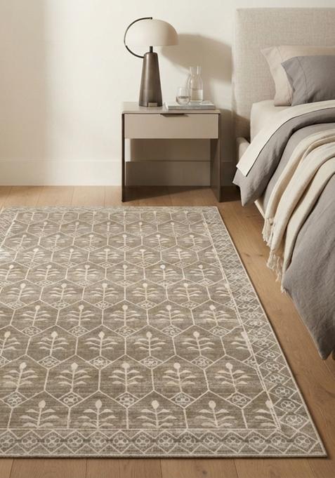 Saffron Rugs Wool Tufted Machine Washable Runner | Water Repellent Non Slip | Taupe Classic Trellis for Kitchen Bedroom Living Room Hallway