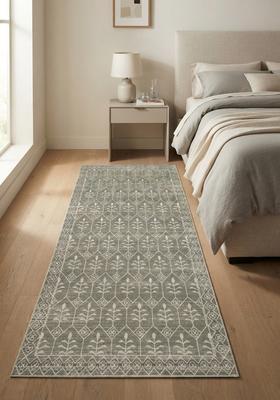 Saffron Rugs Wool Tufted Machine Washable Runner | Water Repellent Non Slip | Sage Green Classic Trellis for Kitchen Bedroom Living Room Hallway