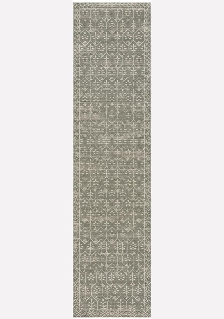 Saffron Rugs Wool Tufted Machine Washable Runner | Water Repellent Non Slip | Sage Green Classic Trellis for Kitchen Bedroom Living Room Hallway - Indya
