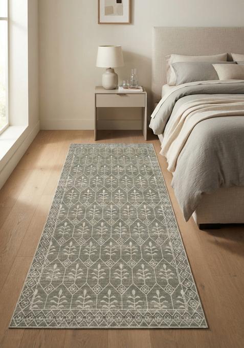 Saffron Rugs Wool Tufted Machine Washable Runner | Water Repellent Non Slip | Sage Green Classic Trellis for Kitchen Bedroom Living Room Hallway