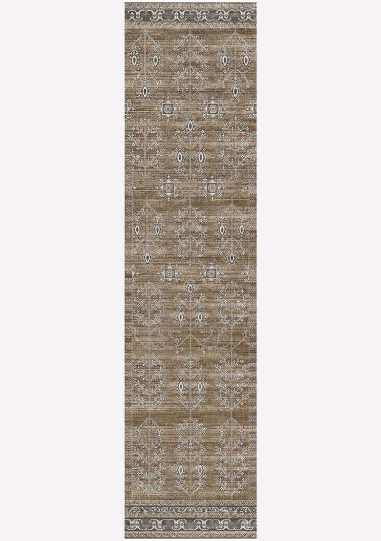 Saffron Rugs Wool Tufted Machine Washable Runner | Water Repellent Non Slip | Warm Brown Oriental Geometric for Kitchen Bedroom Living Room Hallway - Indya