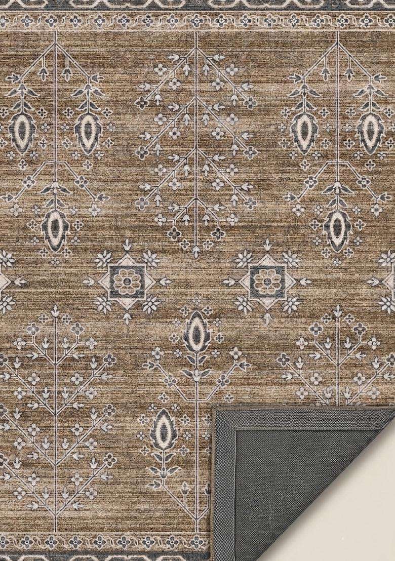 Saffron Rugs Wool Flat Woven Machine Washable Runner Non Slip | Warm Brown Oriental Geometric for Kitchen Bedroom Living Room Hallway - Indya
