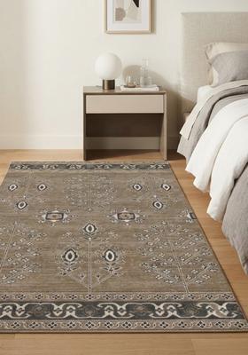 Saffron Rugs Wool Tufted Machine Washable Runner | Water Repellent Non Slip | Tan Beige Oriental Geometric for Kitchen Bedroom Living Room Hallway